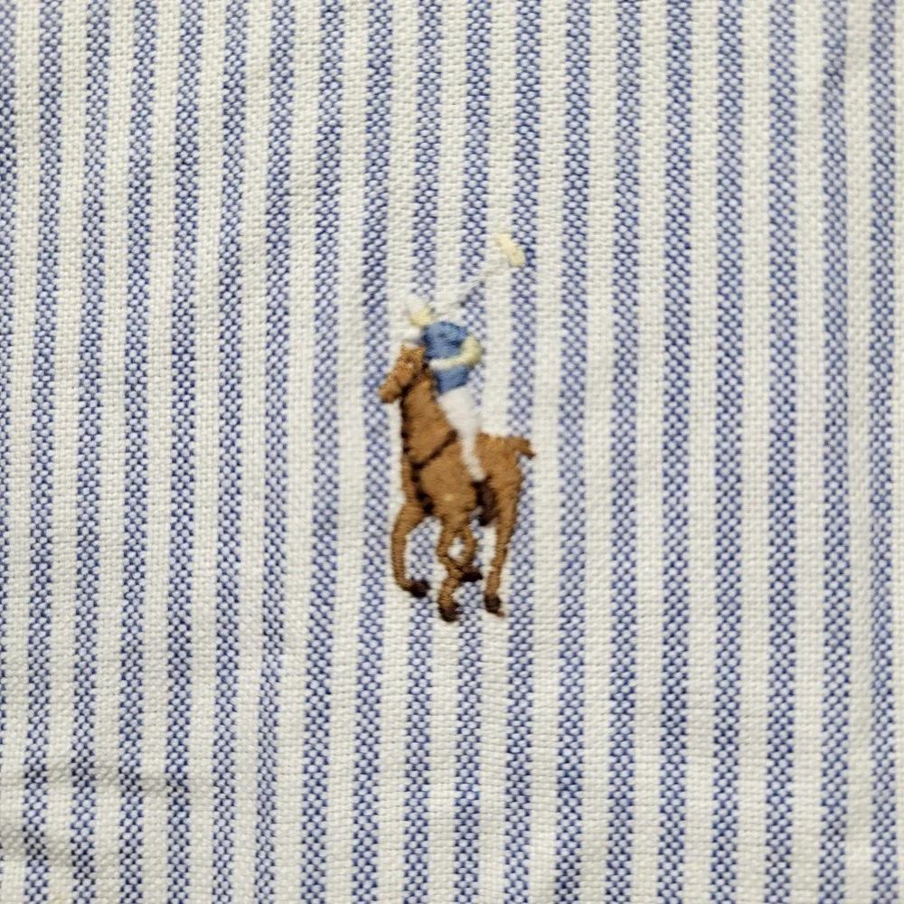 Ralph Lauren Men Button Up Shirt XL Blue Striped Blake Seersucker Short Sleeve